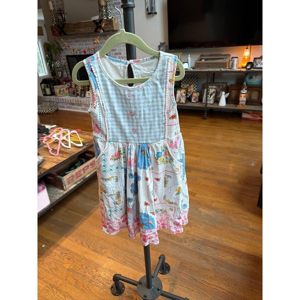 SweetHoney girls' dress playful light-blue gingham bodice 6